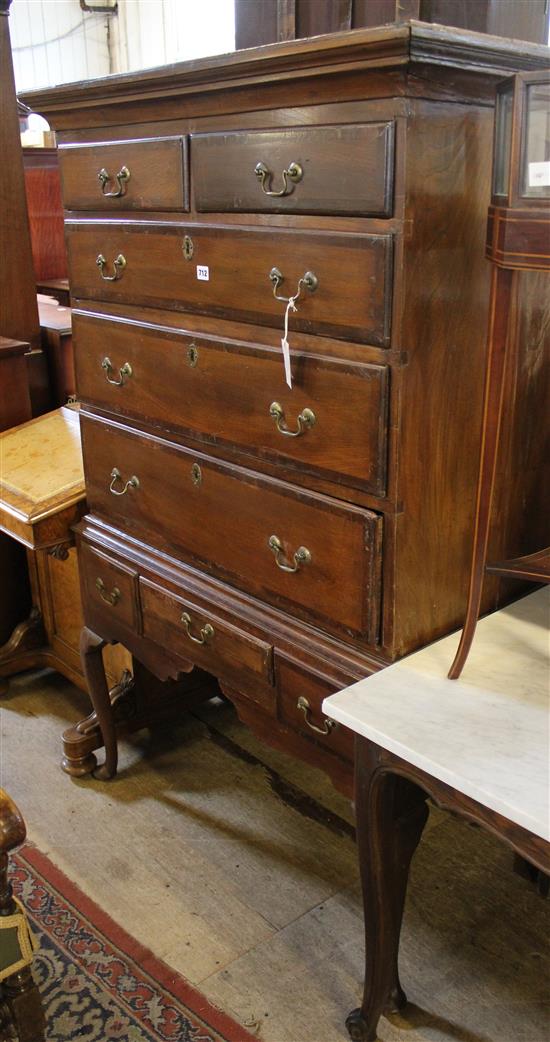 A George II style crossbanded oak and pine chest on stand, W.3ft 4in.